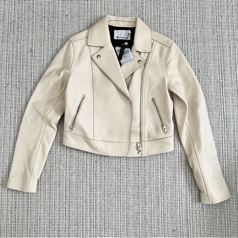 Alexander Wang Pebbled Leather Moto Jacket in Ecru